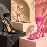 Strappy Lace-Up Geometric Heel Sandals